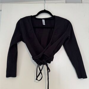 American Apparel Black Wrap Tie Front Blouse